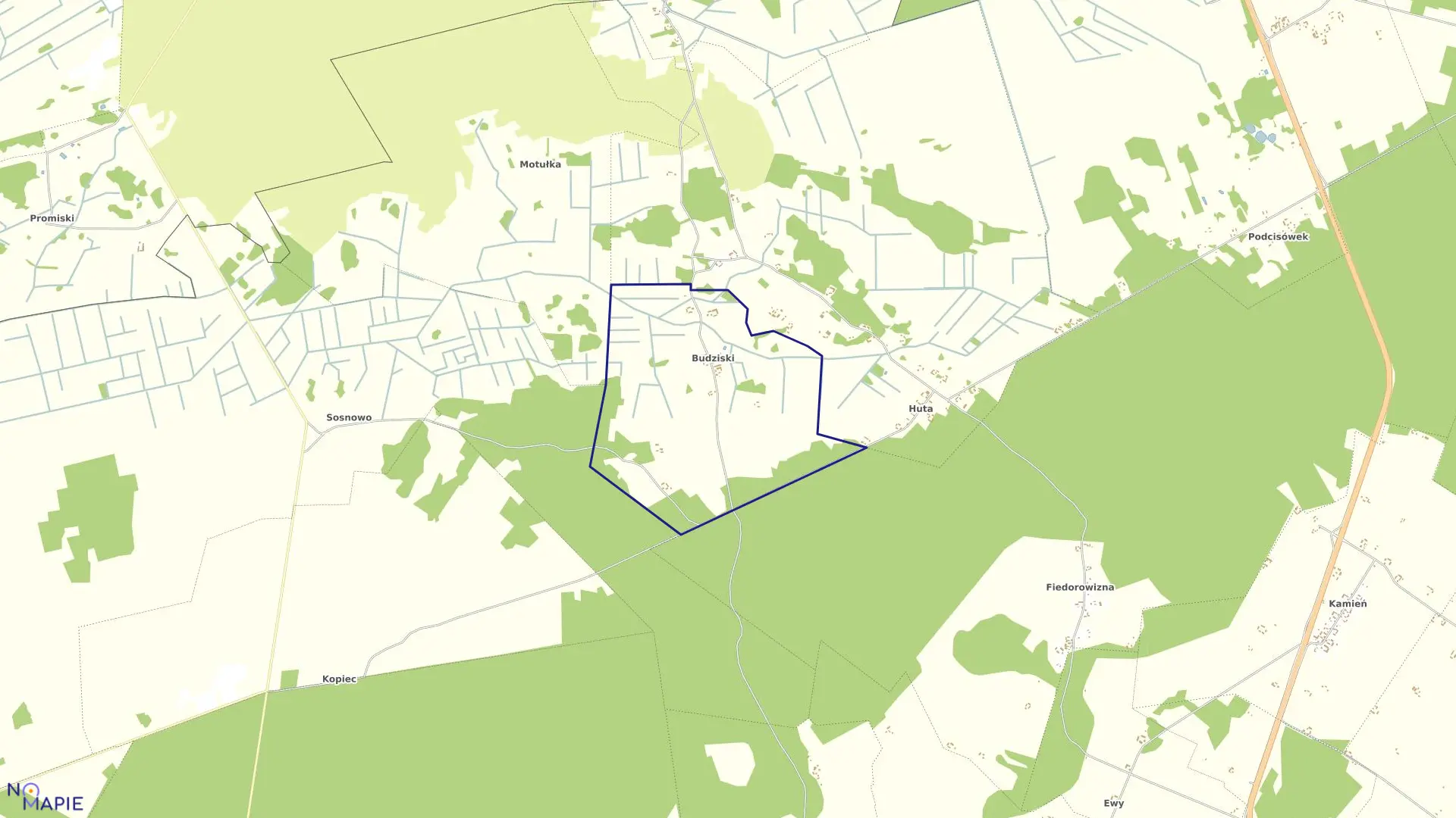 Mapa obrębu BUDZISKI w gminie Sztabin