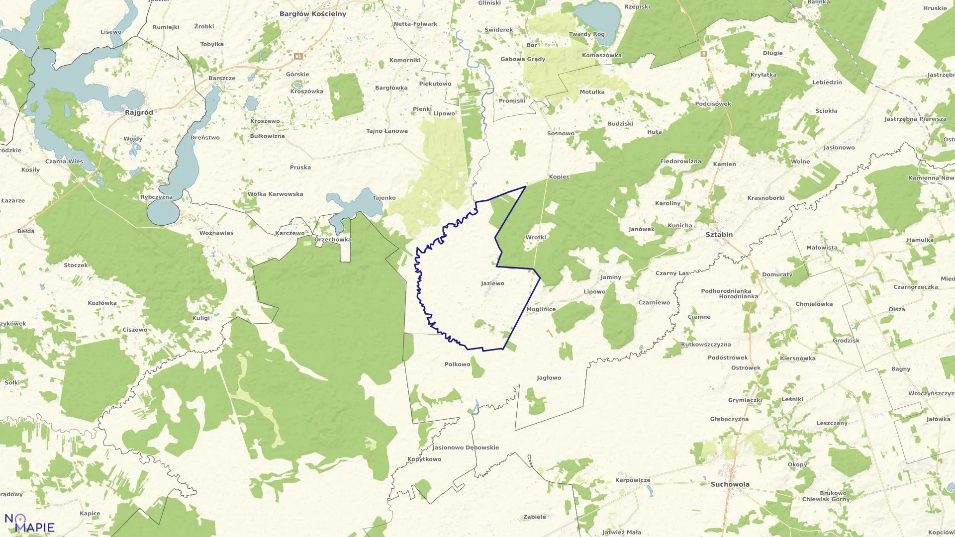 Mapa obrębu JAZIEWO w gminie Sztabin